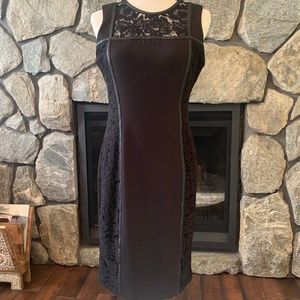 Calvin Klein Black Lace & Faux Leather Trim Dress